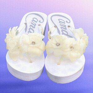 Women's Candies White Foam Floral Wedge Sandals sz 8.5 / 9